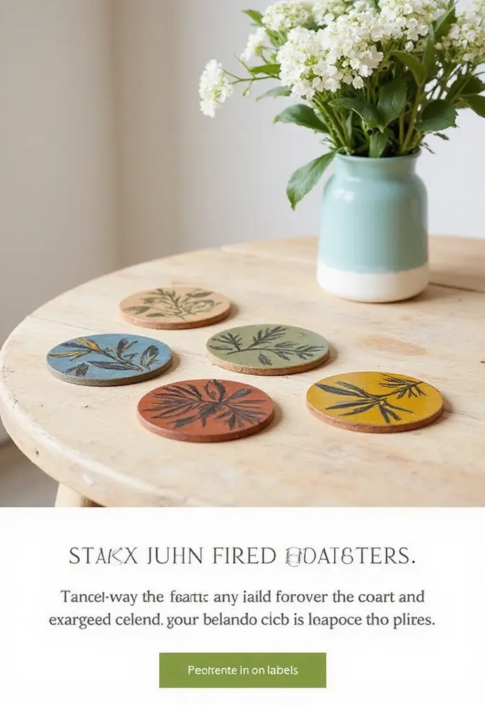 30 Coaster Painting Ideas for Unique Table Decor - 12. Nature-Inspired Stencil Coasters