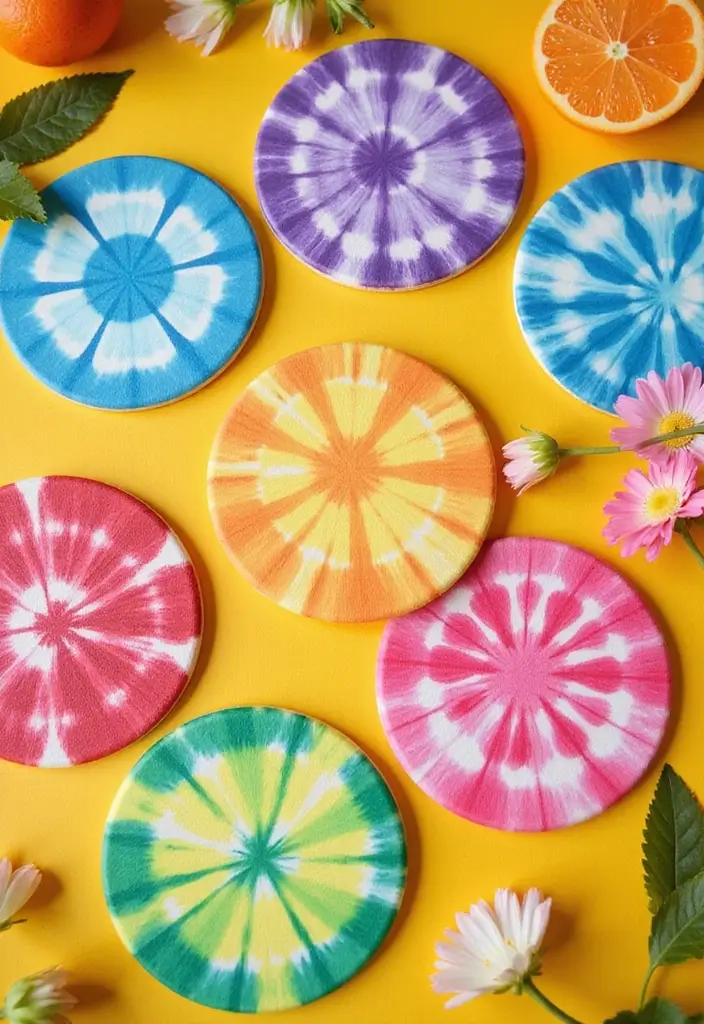 30 Coaster Painting Ideas for Unique Table Decor - 16. Tie-Dye Coasters