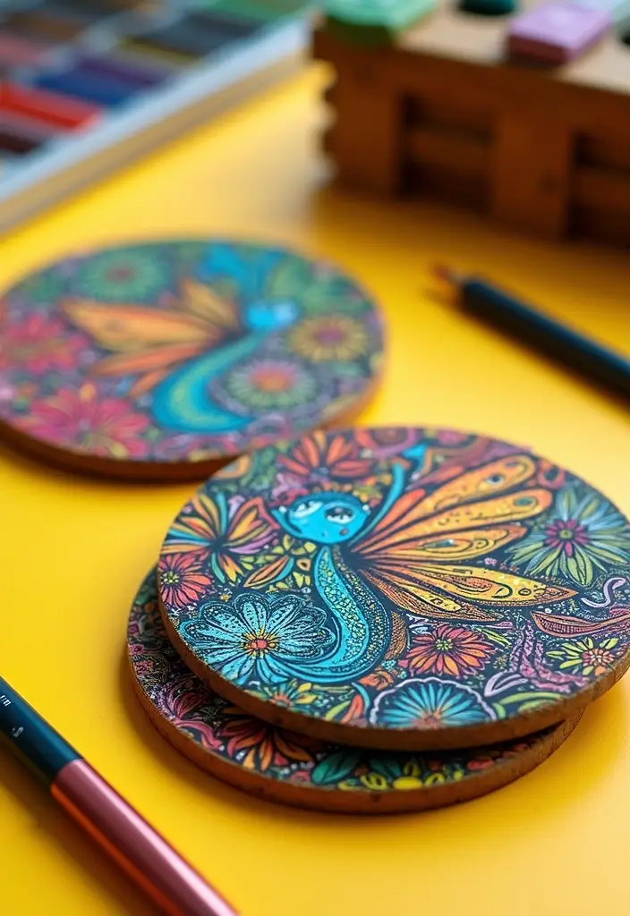 30 Coaster Painting Ideas for Unique Table Decor - 29. Felt Pen Art Coasters
