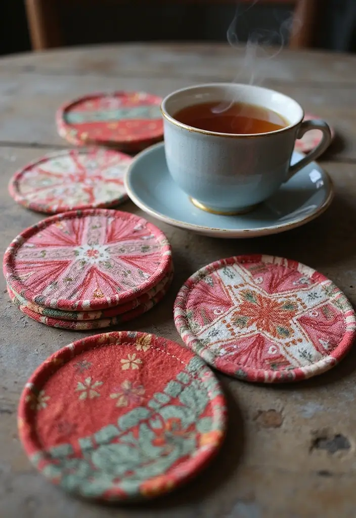 30 Coaster Painting Ideas for Unique Table Decor - 5. Eco-Friendly Fabric Coasters