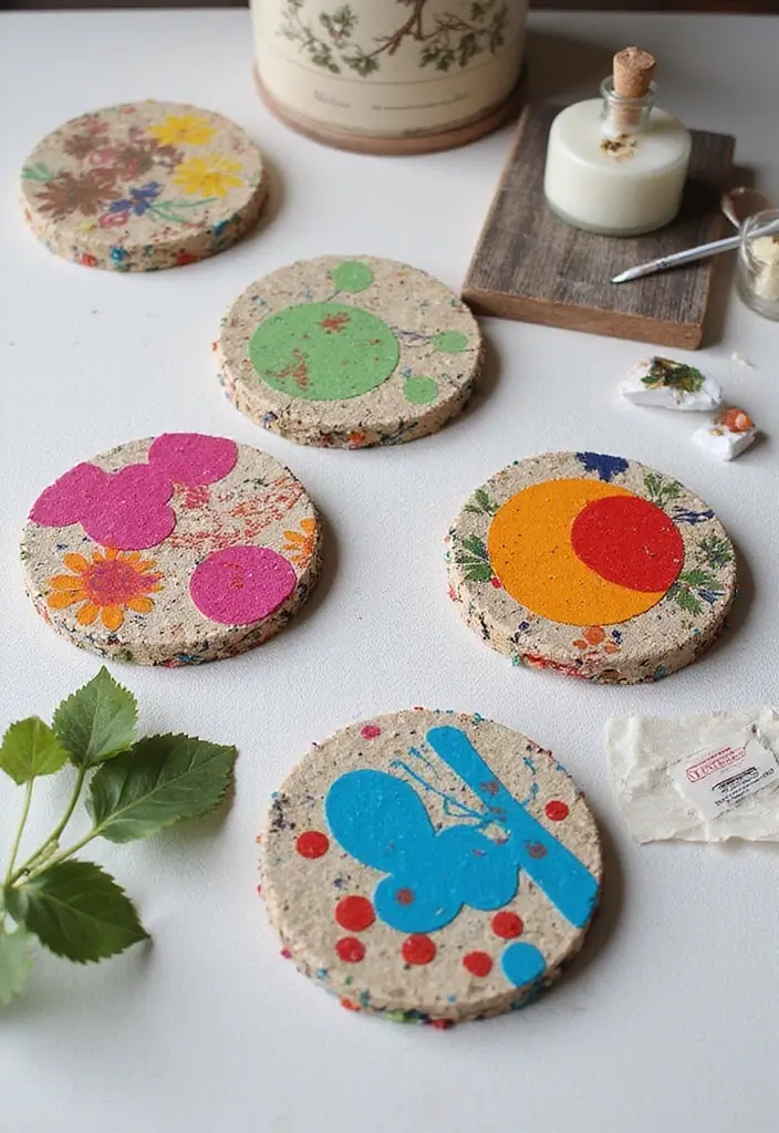 30 Coaster Painting Ideas for Unique Table Decor - 6. Recycled Paper Mache Coasters