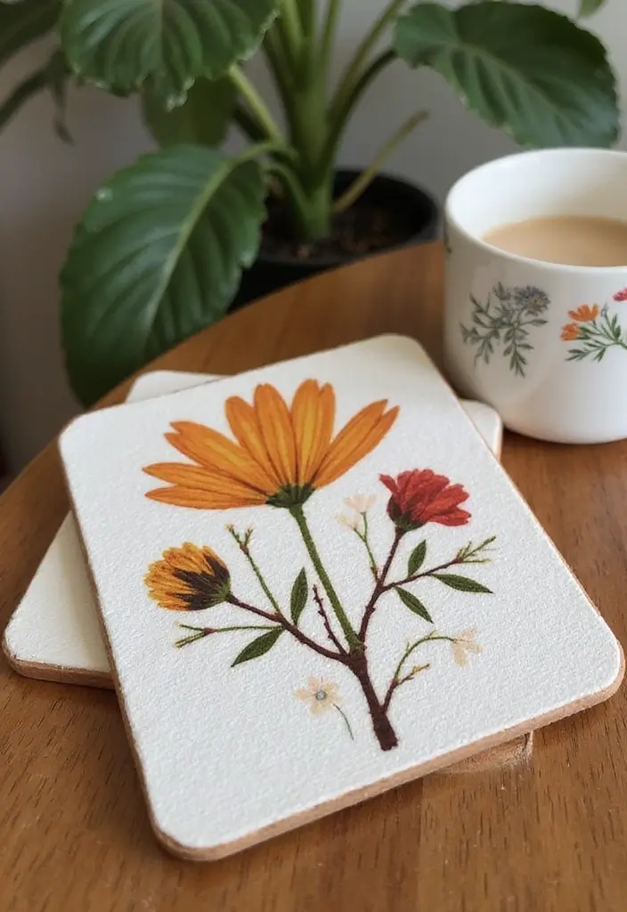 30 Coaster Painting Ideas for Unique Table Decor - 7. Nature Collage Coasters