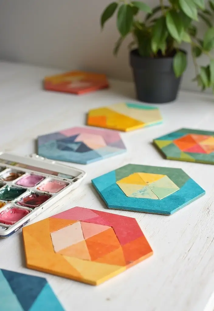 30 Coaster Painting Ideas for Unique Table Decor - 8. Geometric Masks