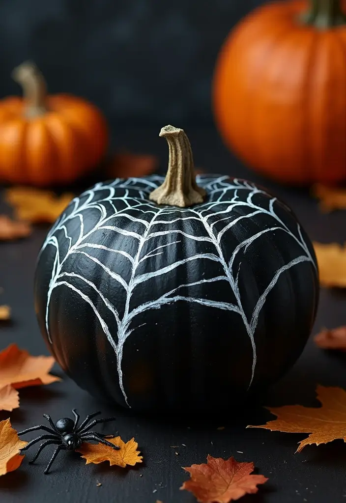 30 Creative Pumpkin Painting Ideas for Every Style - 10. Spider Web Elegance