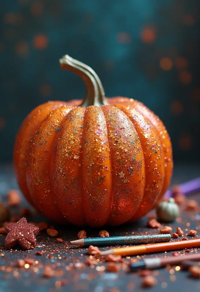 30 Creative Pumpkin Painting Ideas for Every Style - 12. Glitter Glam