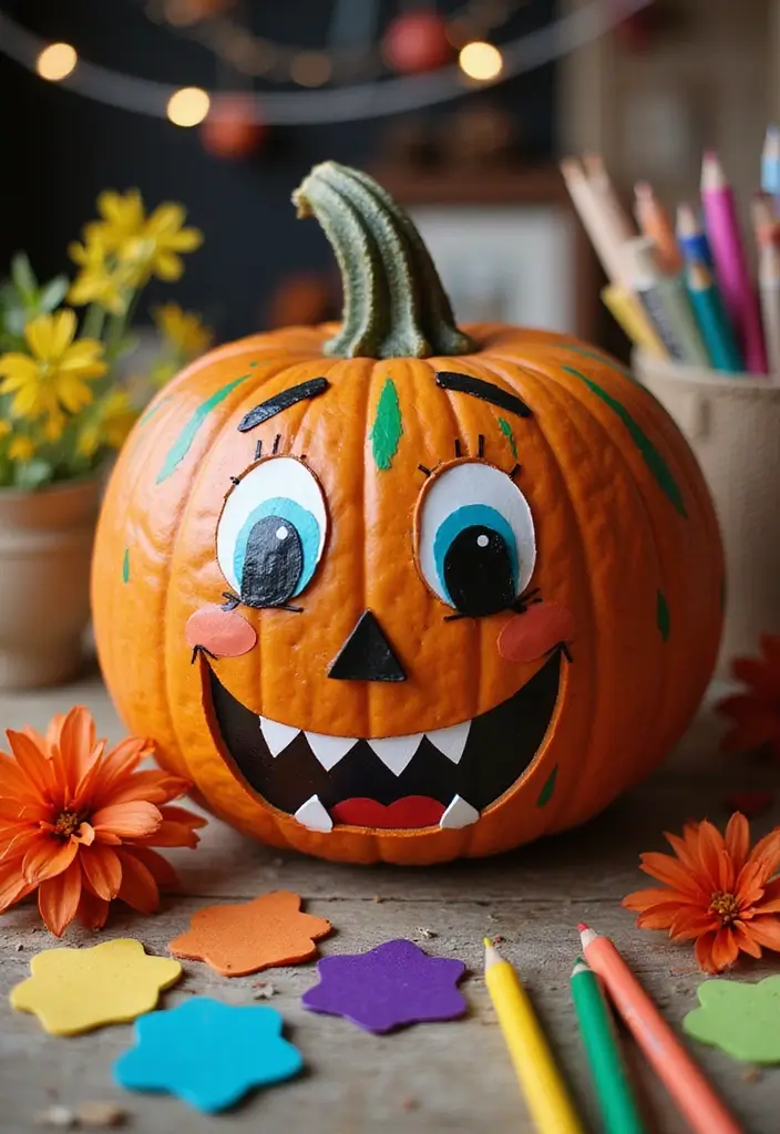 30 Creative Pumpkin Painting Ideas for Every Style - 17. Fun Faces