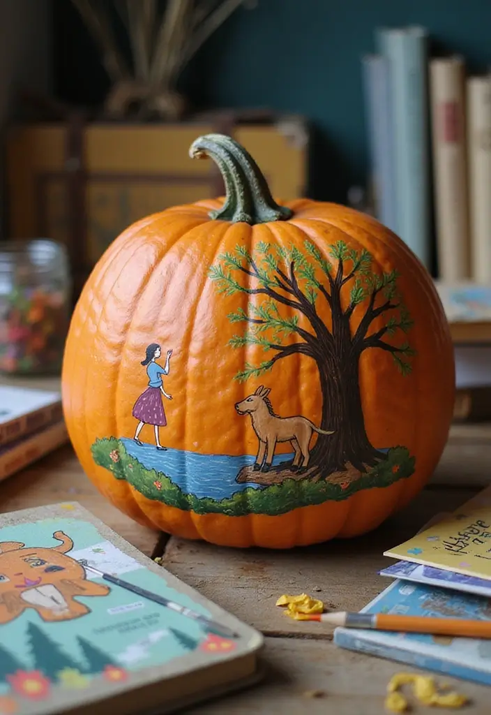 30 Creative Pumpkin Painting Ideas for Every Style - 19. Storybook Scenes