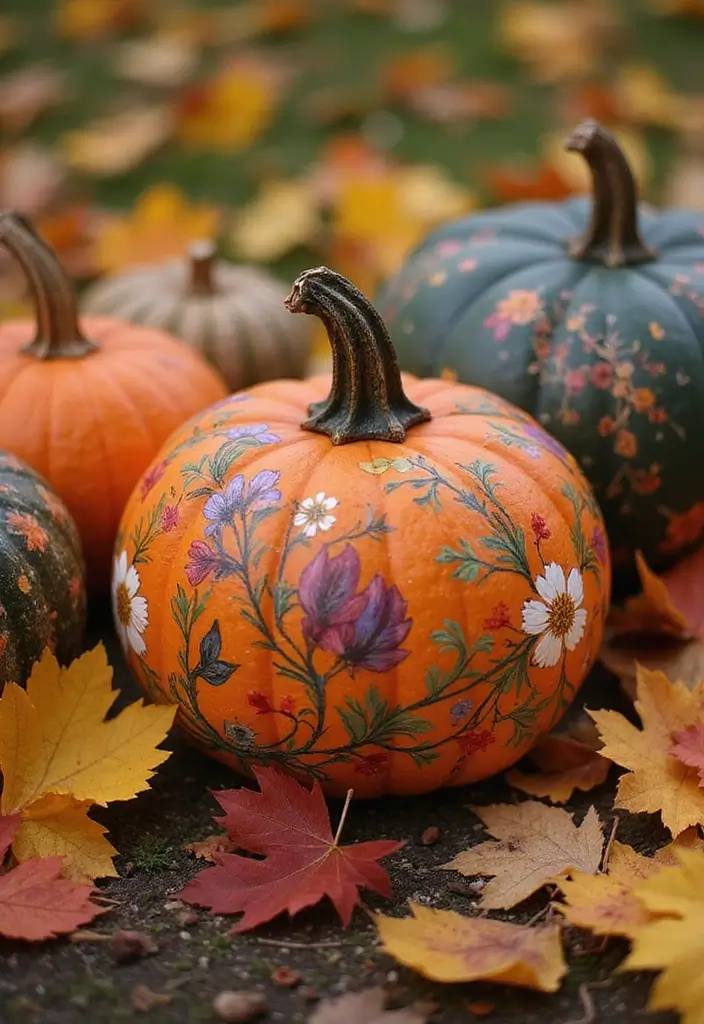 30 Creative Pumpkin Painting Ideas for Every Style - 2. Nature's Palette