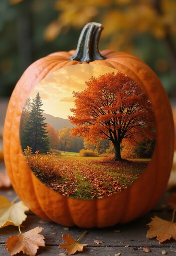 30 Creative Pumpkin Painting Ideas for Every Style - 20. Seasonal Landscapes