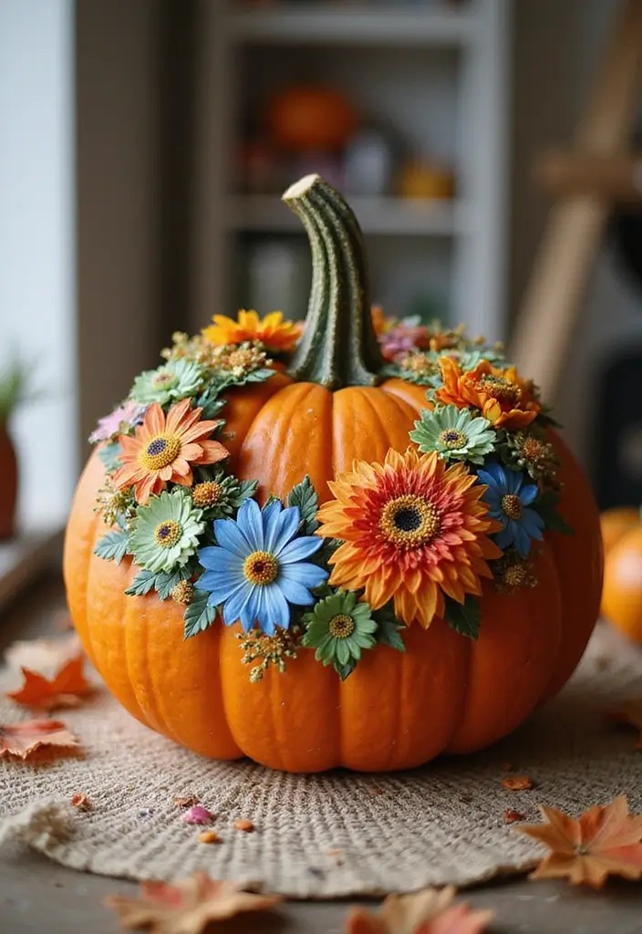 30 Creative Pumpkin Painting Ideas for Every Style - 24. Floral Wreaths
