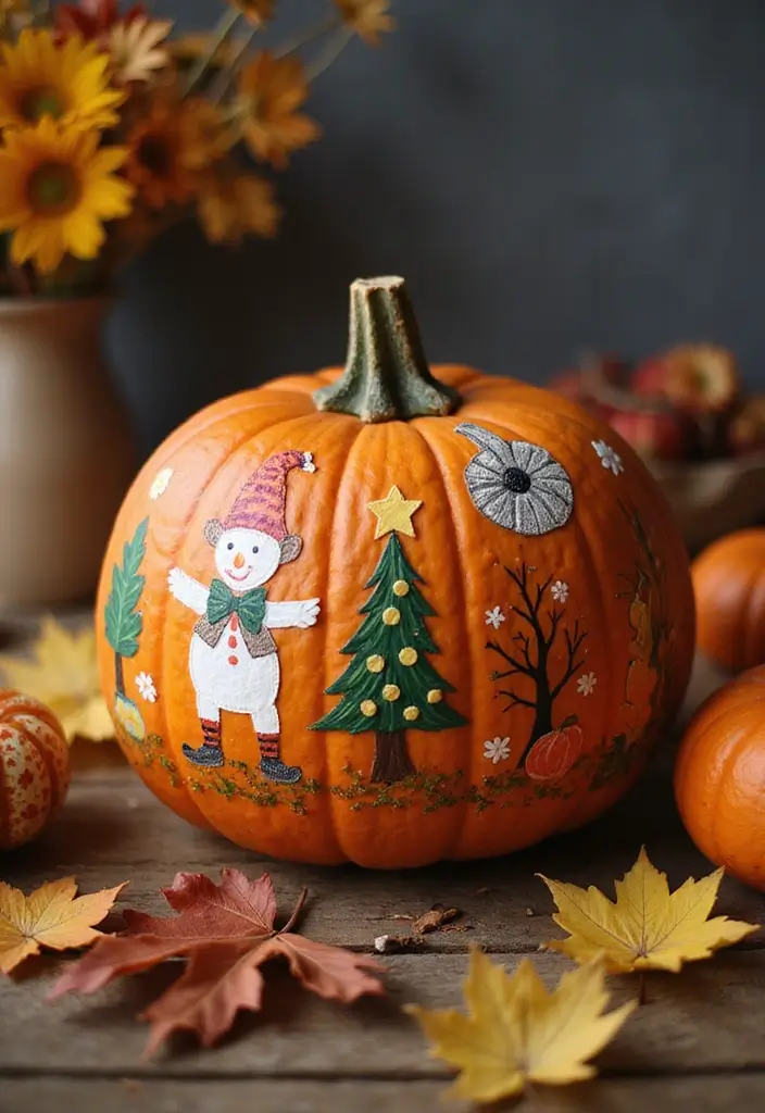 30 Creative Pumpkin Painting Ideas for Every Style - 29. Seasonal Symbols