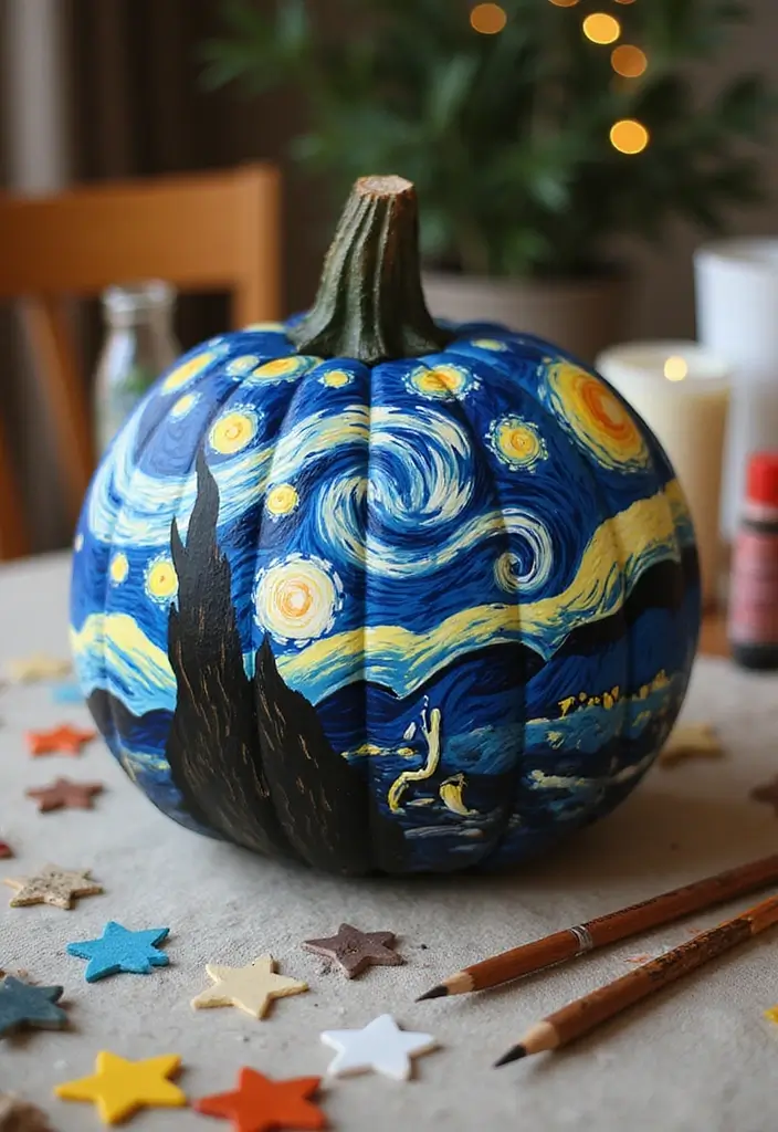 30 Creative Pumpkin Painting Ideas for Every Style - 5. Starry Night