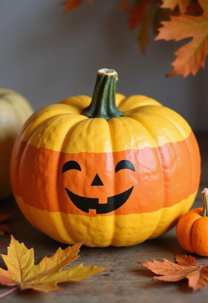 30 Creative Pumpkin Painting Ideas for Every Style - 6. Candy Corn Delight