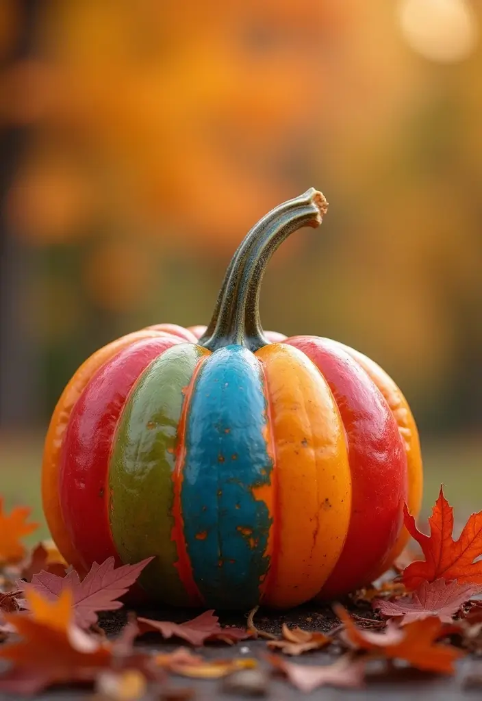 30 Creative Pumpkin Painting Ideas for Every Style - 8. Rainbow Bright