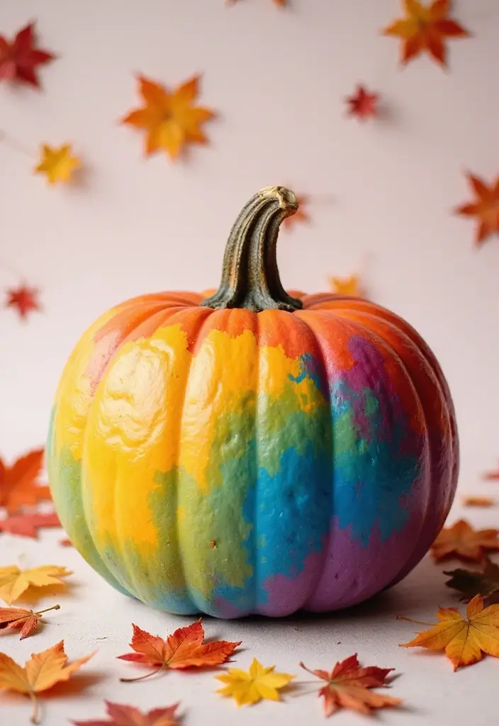 30 Cute Couple Pumpkin Painting Ideas for Fall Dates 66 30 Cute Couple Pumpkin Painting Ideas for Fall Dates - 12. Rainbow Pumpkins