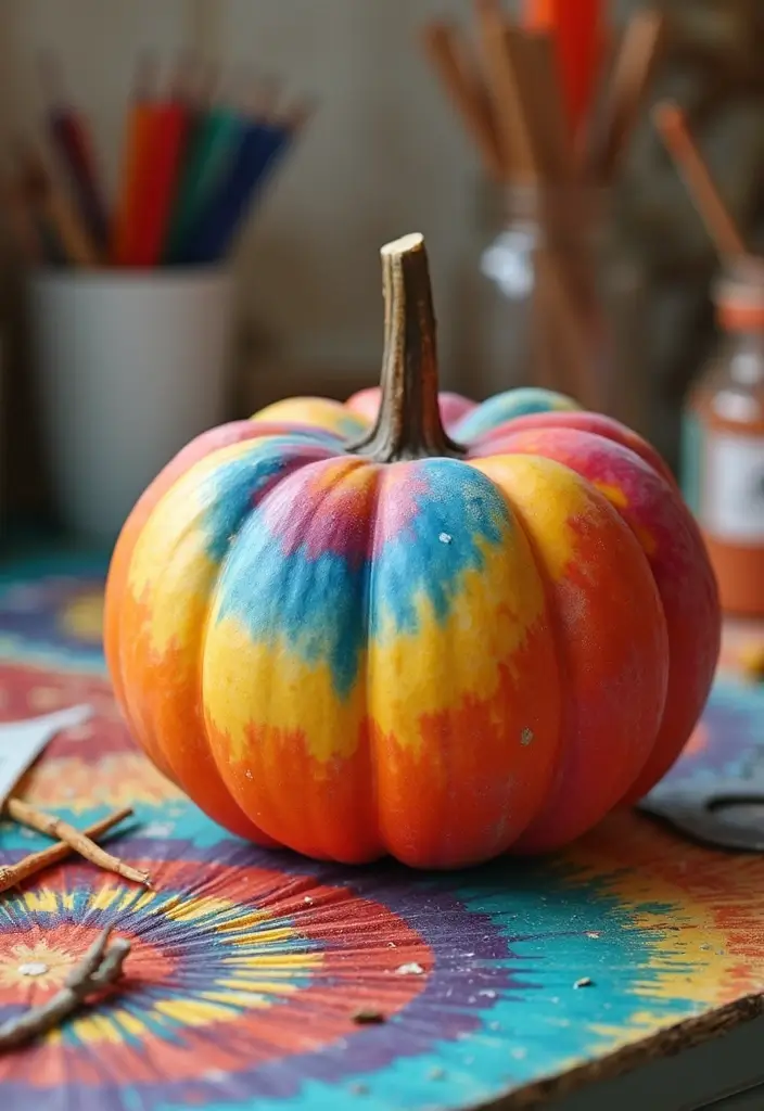 30 Cute Couple Pumpkin Painting Ideas for Fall Dates 70 30 Cute Couple Pumpkin Painting Ideas for Fall Dates - 14. DIY Tie-Dye Pumpkins
