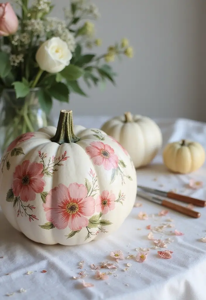 30 Cute Couple Pumpkin Painting Ideas for Fall Dates 8 30 Cute Couple Pumpkin Painting Ideas for Fall Dates - 2. Floral Elegance