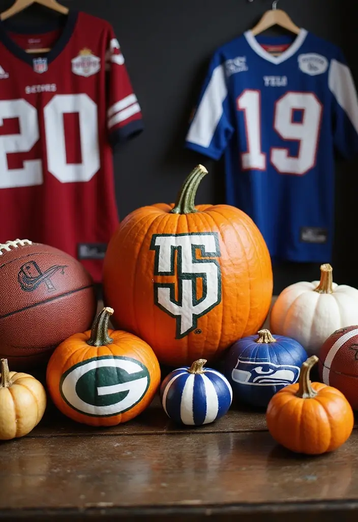 30 Cute Couple Pumpkin Painting Ideas for Fall Dates 106 30 Cute Couple Pumpkin Painting Ideas for Fall Dates - 22. Sports Team Spirit