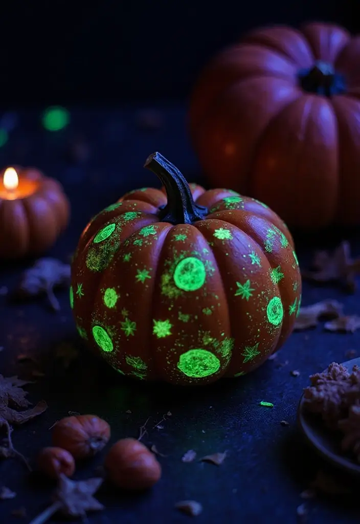 30 Cute Couple Pumpkin Painting Ideas for Fall Dates 112 30 Cute Couple Pumpkin Painting Ideas for Fall Dates - 24. Glow in the Dark