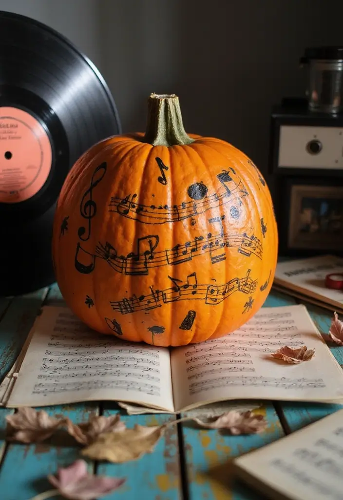 30 Cute Couple Pumpkin Painting Ideas for Fall Dates 123 30 Cute Couple Pumpkin Painting Ideas for Fall Dates - 27. Music Lovers' Pumpkins
