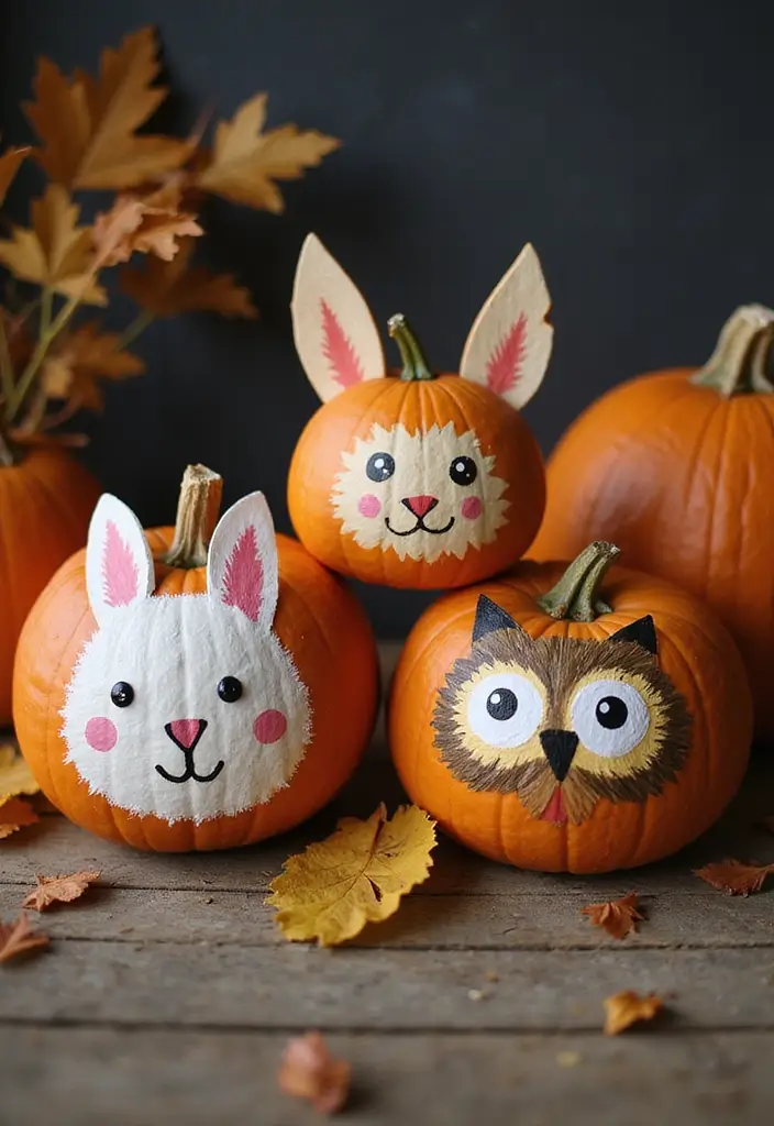 30 Cute Couple Pumpkin Painting Ideas for Fall Dates 15 30 Cute Couple Pumpkin Painting Ideas for Fall Dates - 3. Cute Animal Faces