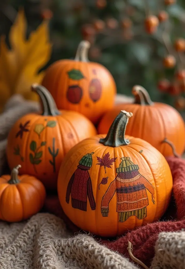 30 Cute Couple Pumpkin Painting Ideas for Fall Dates 36 30 Cute Couple Pumpkin Painting Ideas for Fall Dates - 6. Seasonal Symbols