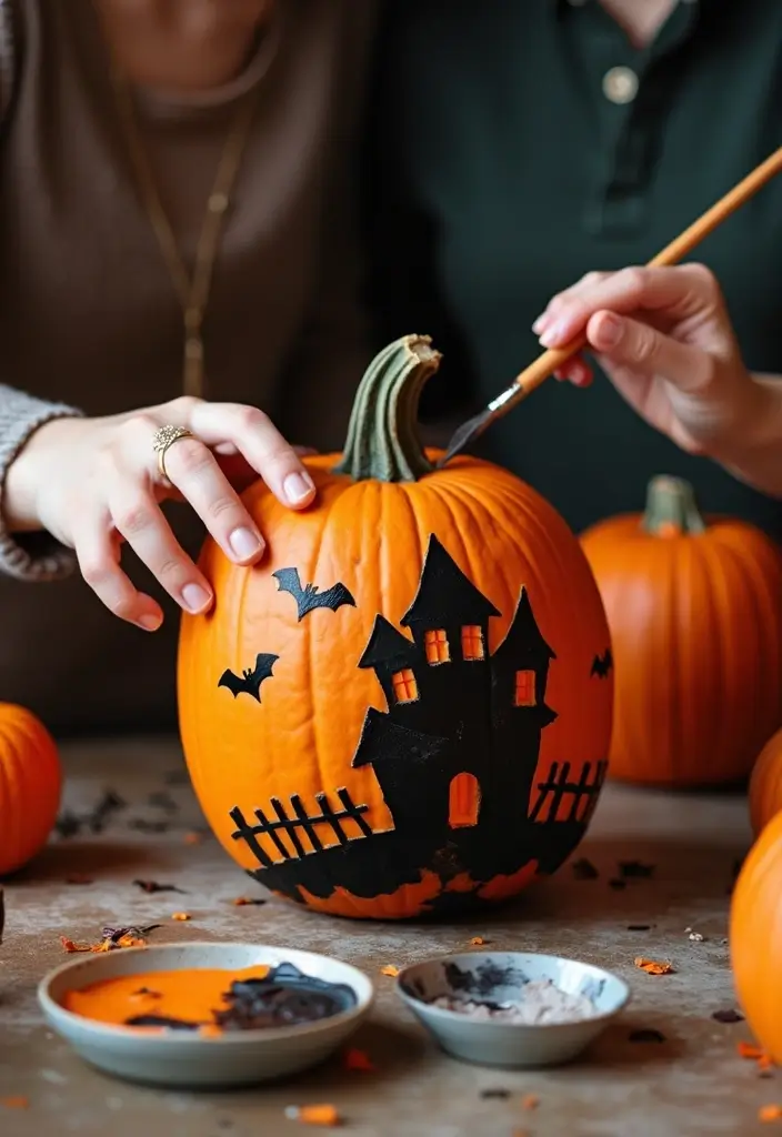 30 Cute Couple Pumpkin Painting Ideas for Fall Dates 41 30 Cute Couple Pumpkin Painting Ideas for Fall Dates - 7. Spooky Scenes