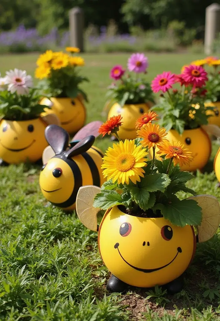 30 Cute Pottery Painting Ideas That’ll Melt Your Heart 126 30 Cute Pottery Painting Ideas That’ll Melt Your Heart - 26. Whimsical Bee Planters