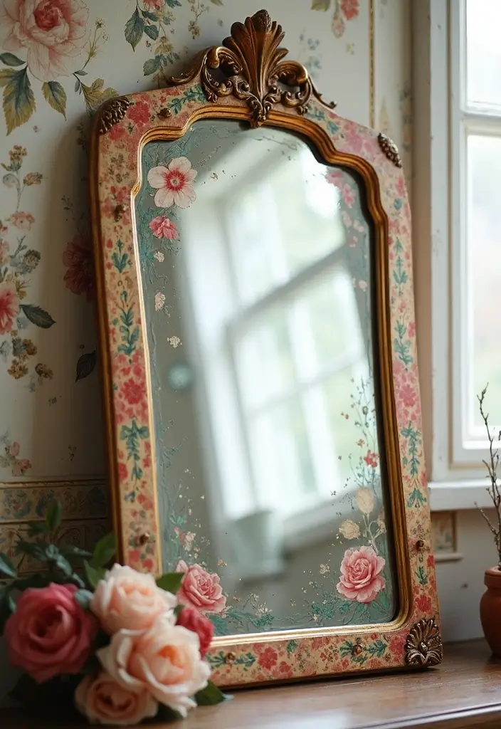 30 DIY Mirror Painting Ideas for a Chic Home Touch - 10. Vintage-Inspired Decoupage