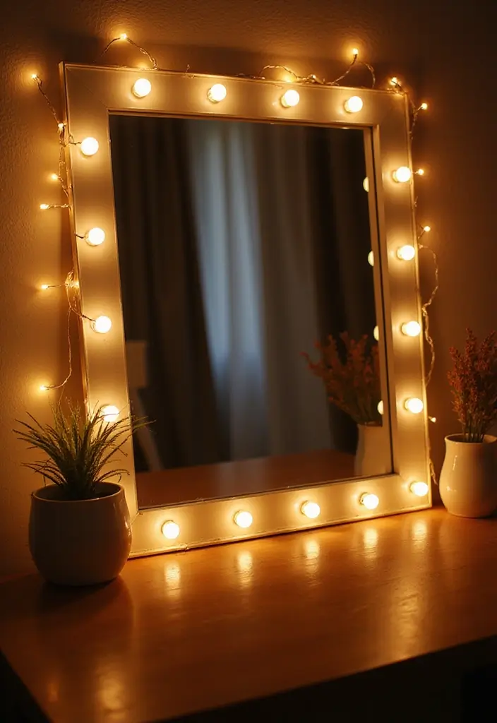 30 DIY Mirror Painting Ideas for a Chic Home Touch - 16. Whimsical Fairy Lights
