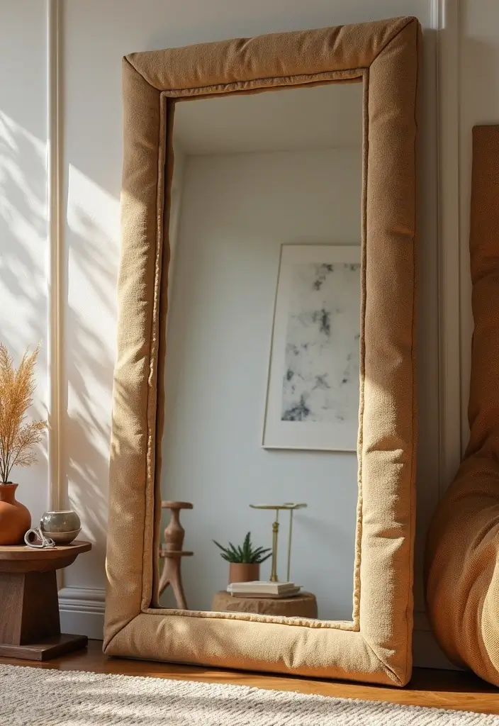 30 DIY Mirror Painting Ideas for a Chic Home Touch - 17. Textured Fabric Frames