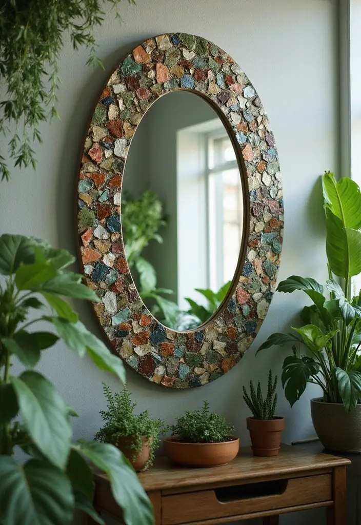 30 DIY Mirror Painting Ideas for a Chic Home Touch - 25. Eco-Friendly Mosaic