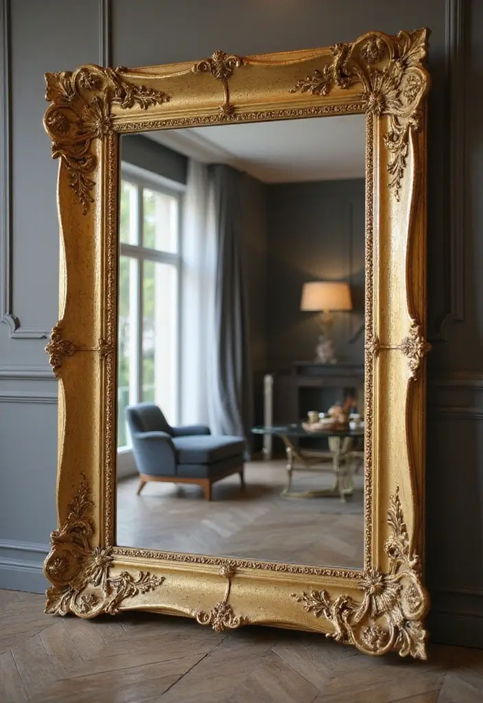 30 DIY Mirror Painting Ideas for a Chic Home Touch - 28. Elegant Gold Leaf
