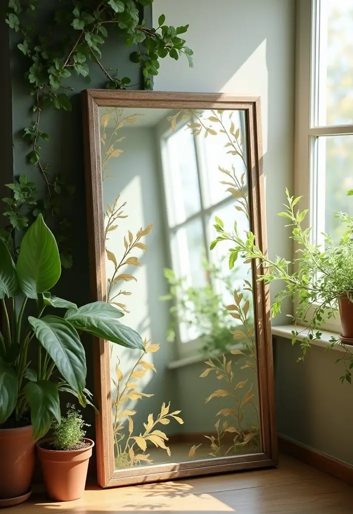 30 DIY Mirror Painting Ideas for a Chic Home Touch - 6. Nature-Inspired Patterns