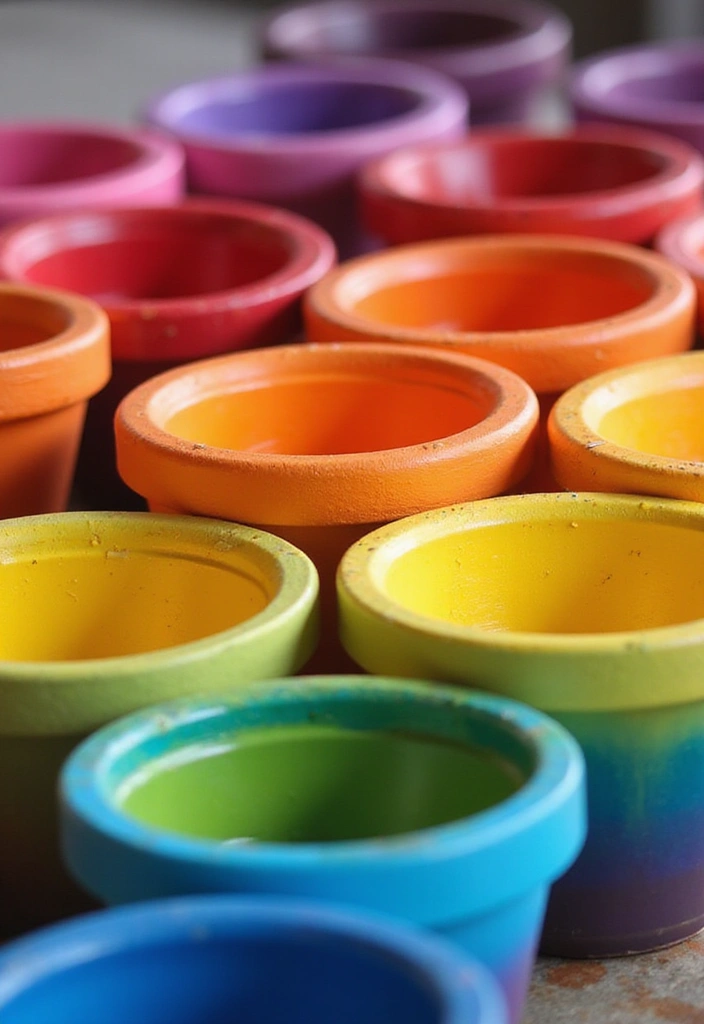 30 DIY Pot Painting Ideas to Brighten Your Space - 1. Rainbow Ombre Pots