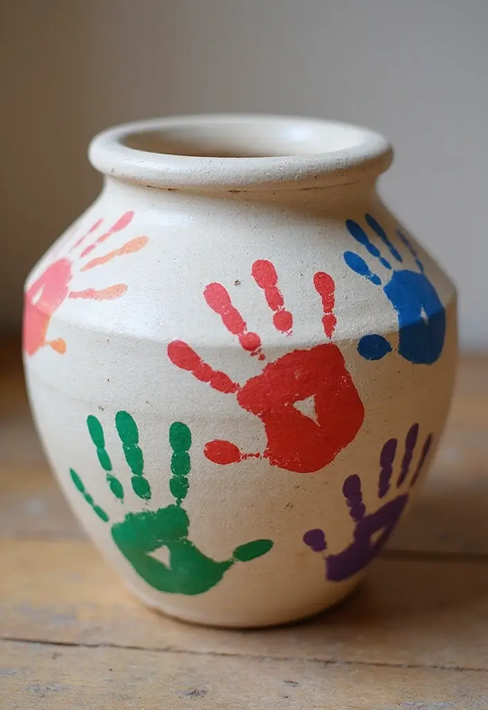 30 DIY Pot Painting Ideas to Brighten Your Space - 16. Handprint Pots