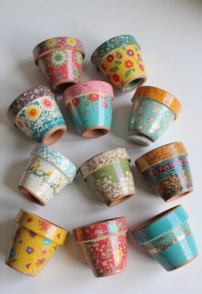 30 DIY Pot Painting Ideas to Brighten Your Space - 18. Decoupage Designs