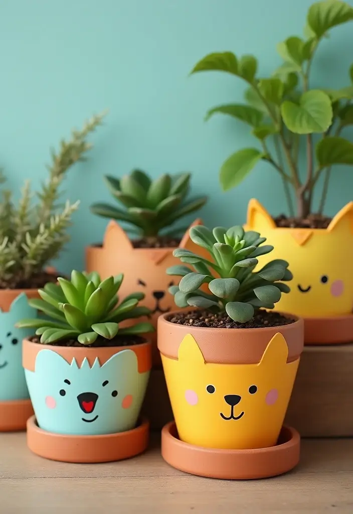 30 DIY Pot Painting Ideas to Brighten Your Space - 19. Whimsical Animal Faces
