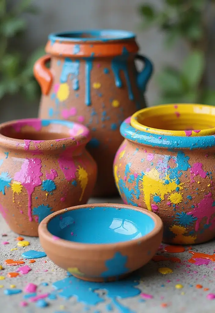 30 DIY Pot Painting Ideas to Brighten Your Space - 20. Funky Splatter Paint