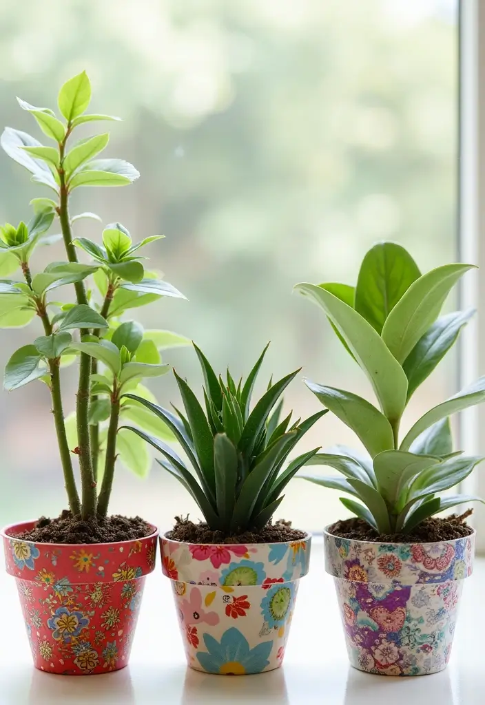 30 DIY Pot Painting Ideas to Brighten Your Space - 21. Fabric Scraps Patchwork