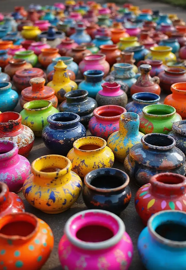 30 DIY Pot Painting Ideas to Brighten Your Space - 22. Fun Neon Colors