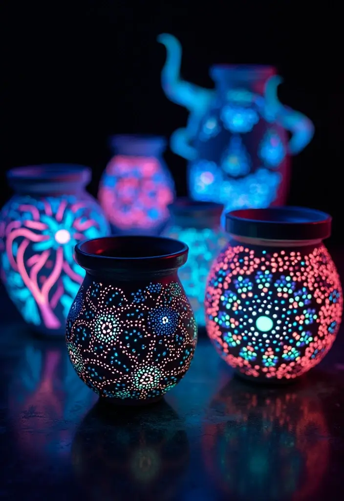 30 DIY Pot Painting Ideas to Brighten Your Space - 26. Glow-in-the-Dark Paint