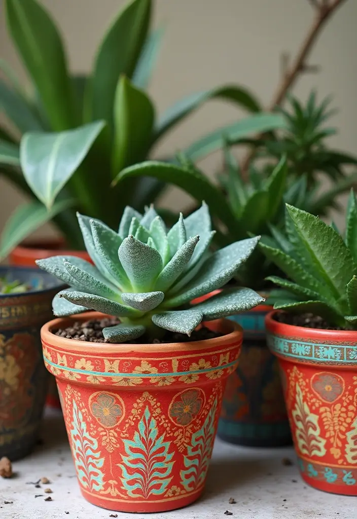 30 DIY Pot Painting Ideas to Brighten Your Space - 3. Stenciled Patterns