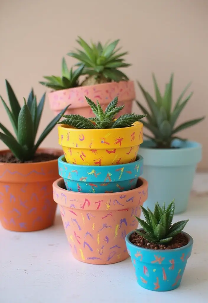 30 DIY Pot Painting Ideas to Brighten Your Space - 9. Doodle and Squiggle Art