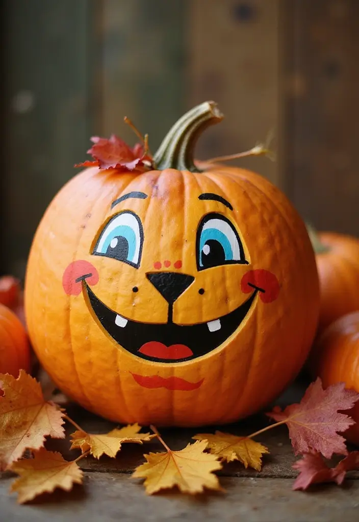 30 Fall Pumpkin Painting Ideas for Cozy Autumn Vibes - 10. Fun Animal Faces