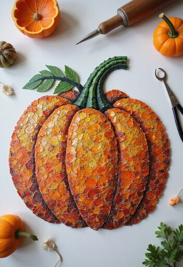 30 Fall Pumpkin Painting Ideas for Cozy Autumn Vibes - 16. Colorful Mosaic Pumpkins