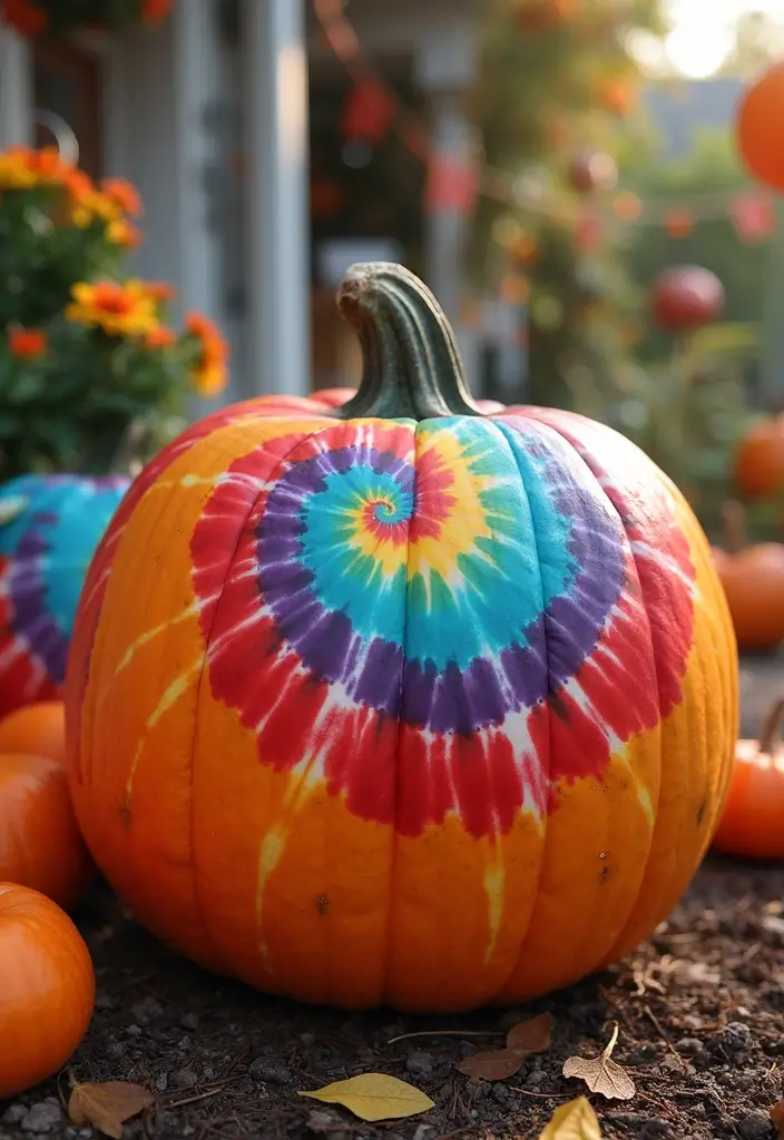 30 Fall Pumpkin Painting Ideas for Cozy Autumn Vibes - 23. Tie-Dye Pumpkins