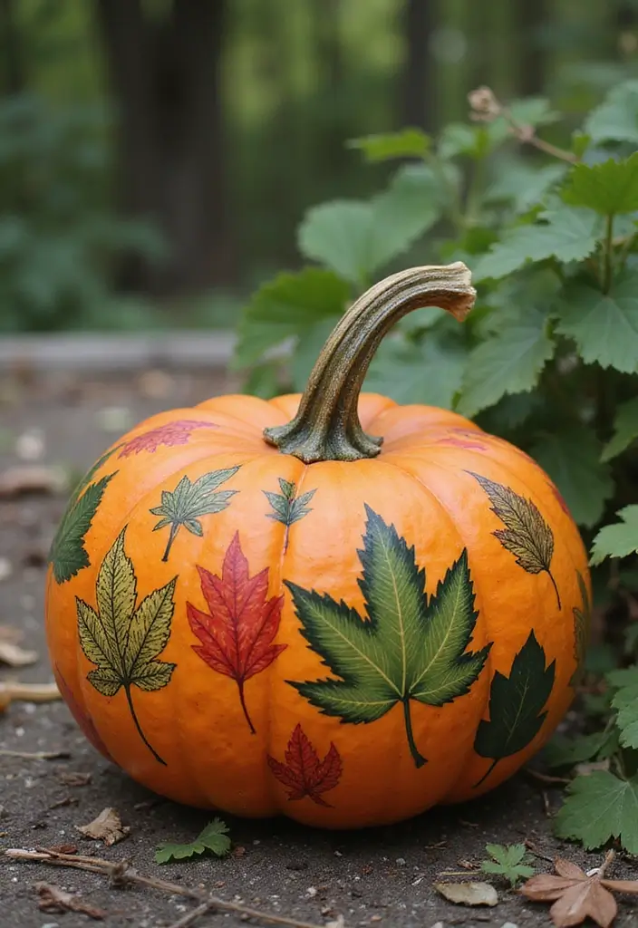 30 Fall Pumpkin Painting Ideas for Cozy Autumn Vibes - 3. Nature-Inspired Botanical Prints