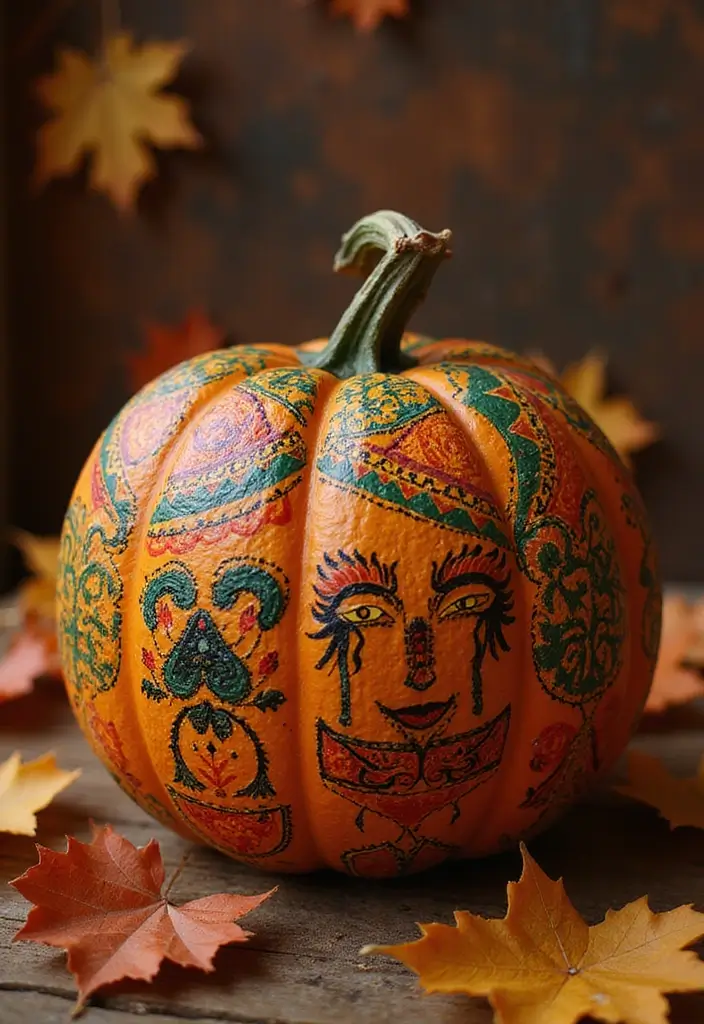 30 Fall Pumpkin Painting Ideas for Cozy Autumn Vibes - 30. Heritage Pattern Pumpkins