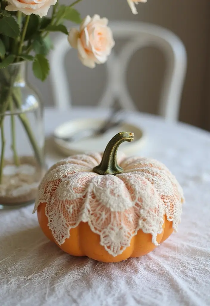 30 Fall Pumpkin Painting Ideas for Cozy Autumn Vibes - 9. Vintage Lace Pumpkins